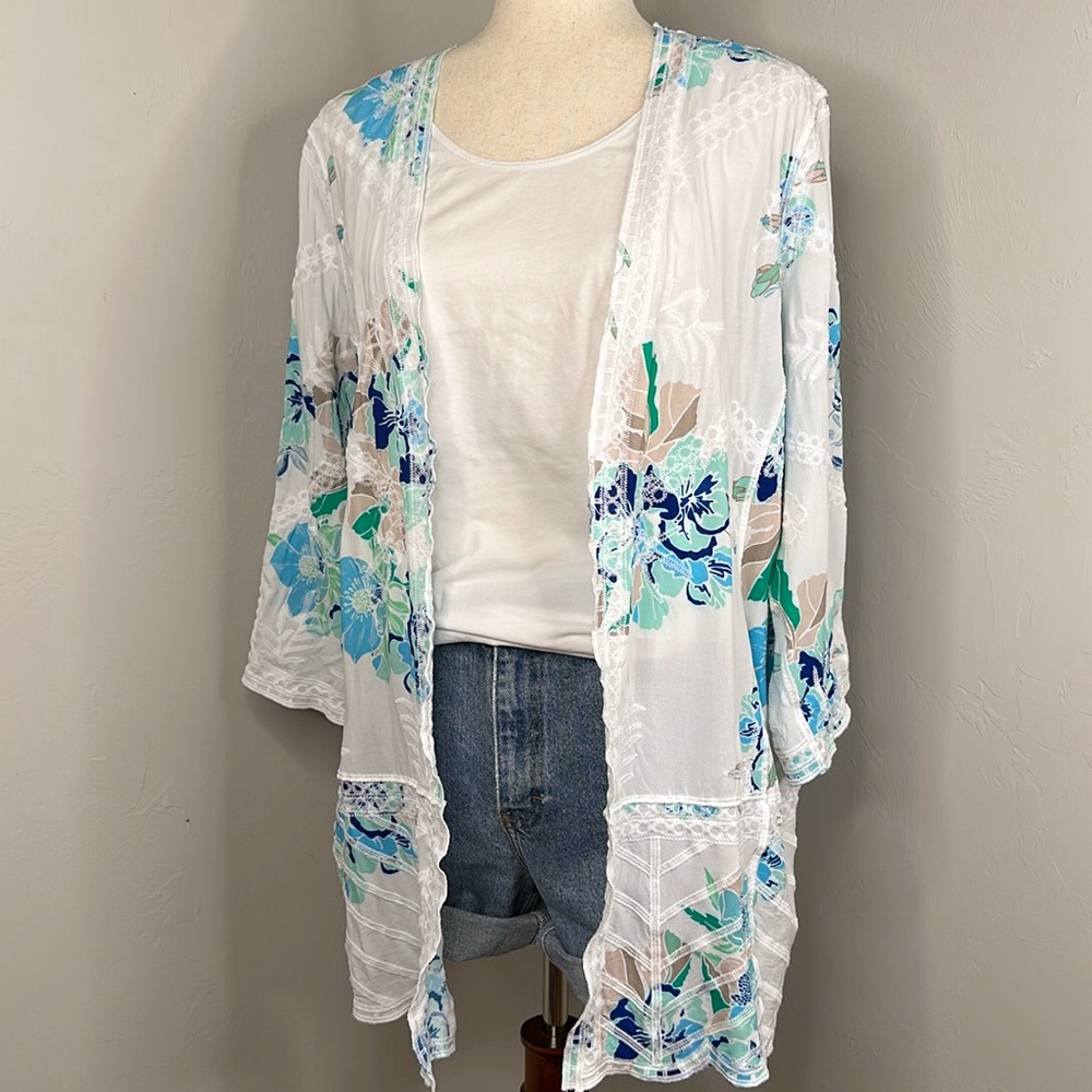 Chico's Catalina Bloom Lacy Lightweight Open Cardigan